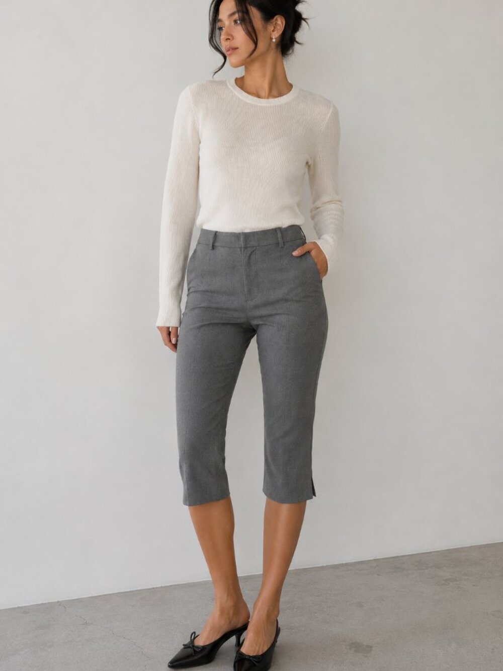 Sandy Liang Melvin Capri Length Trouser Pant in Grey NWT Wool Blend - Picture 2 of 7